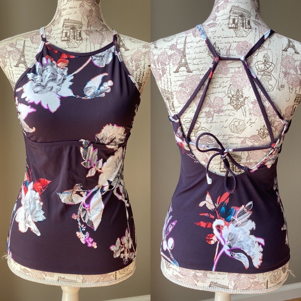 Athleta Tankini Floral Tie Back Swim Suit Top